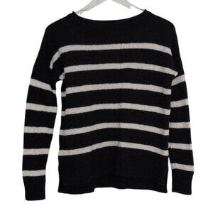 LOFT Stripe Sweater Womens Size Medium Black White Cotton Wool Nautical Pullover